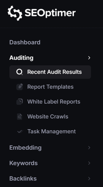 Recent Audit Results menu